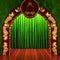 Green fabric curtain with gold on stage