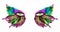 Green fairy eyes with makeup, purple, green wings of butterfly shape eyeshadows