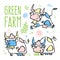 GREEN FARM Cute Cows In Sketch Style Vector Illustration Set