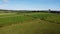 Green farm fields separated by shrubs, top view. Cattle pastures in the south of Ireland. Agricultural landscape, nature, grass