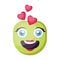 Green female emoji face in love vector illustration on a