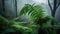 Green fern frond in tranquil rainforest wilderness generated by AI
