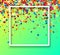 Green festive background with colorful confetti.