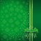 Green festive background with ribbon, bow and leafed clover for St. Patricks Day with free space for text