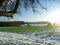 Green field and snow