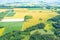 Green field spring season. Aerial view. Wheat