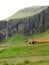 The green fields and the barn in Iceland