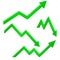 Green financial up and down moving arrows. Rising and falling trends