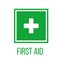 Green First Aid sign in square. flat  icon for apps, website, labels, signs, stickers. Vector illustration isolated on white