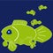Green fishes on blue background