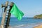 Green flag on spanish beach next to the beach lookout post
