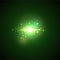 Green Flash with rays and spotlight. Realistic light glare, high loth, star glow. Lens flare effect on black background.