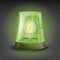 Green Flasher Siren Vector. Realistic Object. Light Effect. Rotation Beacon. Warning And Emergency Flashing Siren