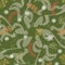Green floral pattern background with deers and Santa Clause