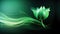 a green flower on a black background with a wave of light coming out of the center of the flower\\\'s stem