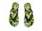 Green flowers beach slippers for girl top view 3d render on white background no shadow