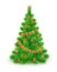 Green fluffy Christmas tree with gingerbread, on white background