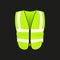 Green fluorescent safety vest reflective at night, realistic 3d mockup. Yellow protective jacket for construction worker