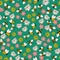 Green flying Bees seamless pattern background. Summer pattern with flowers and bees. Doodle bugs pattern.