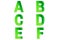 Green font Alphabet a, b, c, d, e, f made of banana`s leaf background.