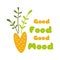 Green food green mood Creative vegan phrase decorated cute doodle carrot Hand drawn vegetables print Vegan Vector