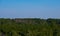 Green forest with industrial chimney in the horizon