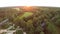 Green forest landscape. Aerial footage. Sunset