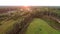 Green forest landscape. Aerial footage. Sunset