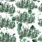 Green forest stained watercolor seamless pattern