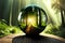 The Green Forest And Sun Light Captured Through A Crystal Lens Ball. Generative AI