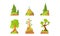 Green Forest Trees Set, Evergreen Pines and Fir Trees Cartoon Vector Illustration