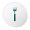 Green Fork icon isolated on white background. Cutlery symbol. White circle button. Vector Illustration