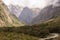 Green Forrest mountains with fog and cloud float over the peak w