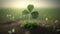 Green four leaf clover in the field, St. patrick\\\'s day theme generative AI