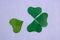 Green four-leaved cloverleaf with copy space.St.Patrick\\`s day