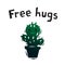 Green free hugs smiling cactus logo, vector