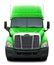 Green Freightliner Cascadia truck with black plastic bumper.