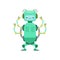 Green Friendly Android Robot Character With Four Arms Vector Cartoon Illustration