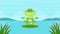 Green Frog Cartoon Character In Meditation