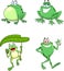 Green Frog Cartoon Characters. Vector Hand Drawn Collection Set