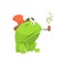 Green Frog Funny Character Smoking Pipe Childish Cartoon Illustration