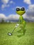 Green frog golfer