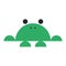 Green frog logo made of semicircular geometric shapes, simple comic illustration of a toad front view