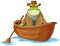 Green frog on paddle boat cowboy style