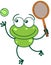 Green frog playing tennis