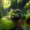 Green frog swimming in a small pond. This is a 3d render illustration. generative AI