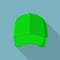 Green front baseball cap icon, flat style