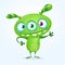 Green funny happy cartoon monster. Green vector alien character. Halloween design.