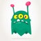 Green funny happy cartoon monster. Green vector alien character with three eyes. Halloween design.