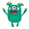 Green funny happy cartoon monster. Green vector alien character with three eyes. Halloween design.